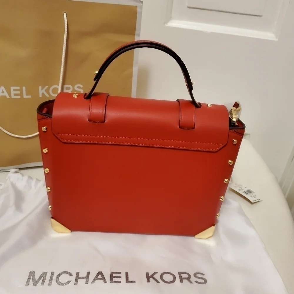 NWT Michael Kors Medium Manhattan Flame Red Leather Satchel/Crossbody